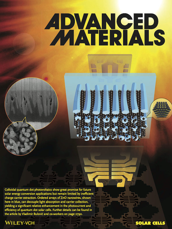 Advanced Materials cover featuring ZnO Nanowire Arrays for Enhanced Photocurrent in PbS Quantum Dot Solar Cells
